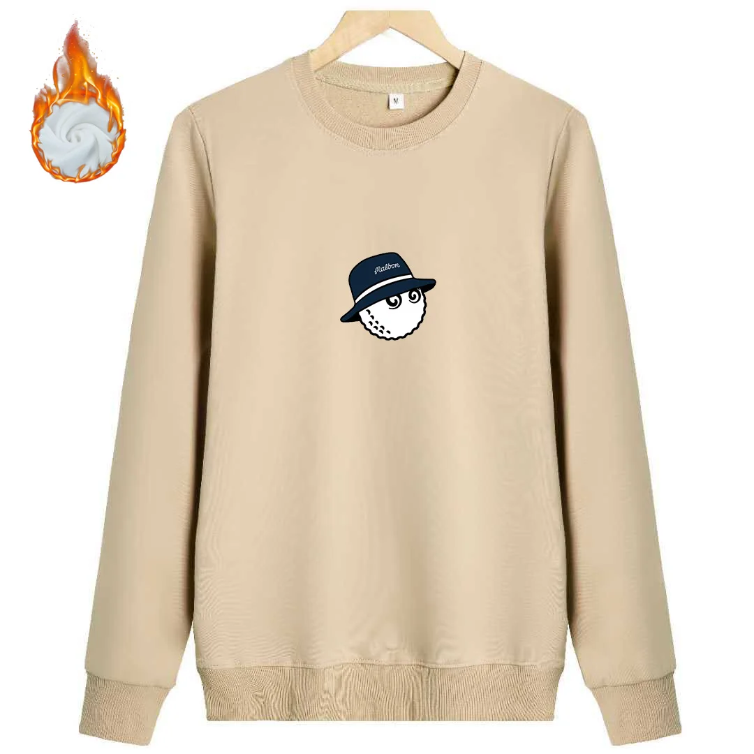 Autumn Winter Men Golf Top Round Neck School Clothes Loose Version Fisherman Hat Fashion Velvet Long Sleeve T-shirt Malbon Golf