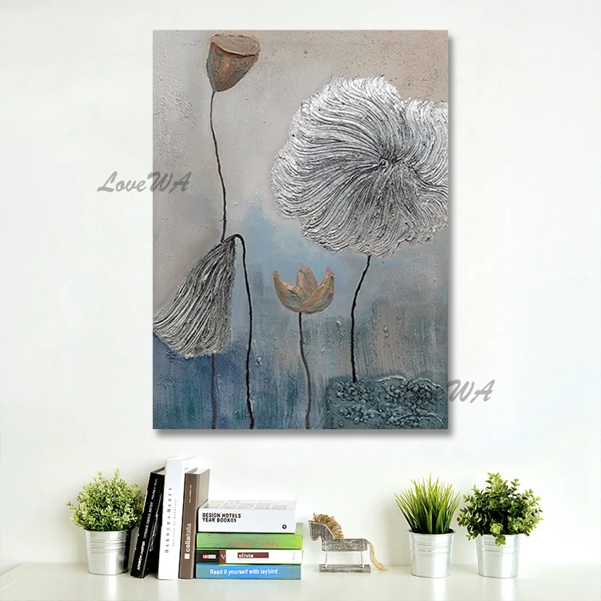 

Heavy Thick Textured Acrylic Dandelion Flowers Picture Canvas Oil Painting Wall Decor Art Hand Painted Hotel Artwork Crafts