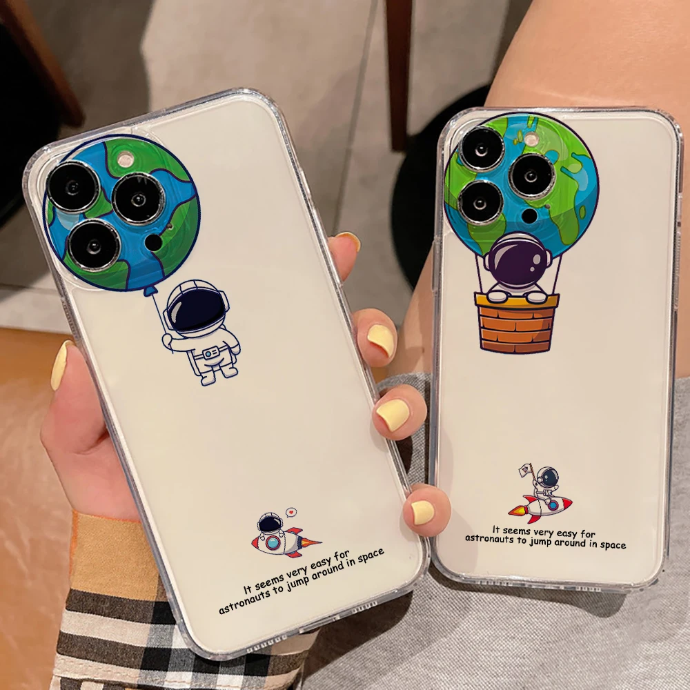 

Cartoon Astronaut Ultra Thin Clear Phone Case For Apple iPhone 11 12 13 Pro Max 12 13 Mini X XR XS Max SE 6 6s 7 8 Plus Coque