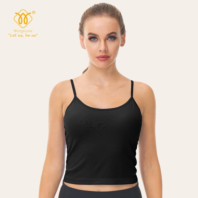 

WingsLove Camisole with Built in Shelf Bra Mould Cup Racerback Vest Sport Yoga Running Cross Fit Exercise Top