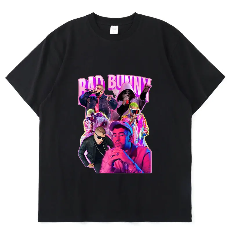 

Rapper Bad Bunny 2022 Popularity Hip Hop Rapper Print Summer Short Sleeve Loose Leisure Sport Couple T-shirt Simple Trend