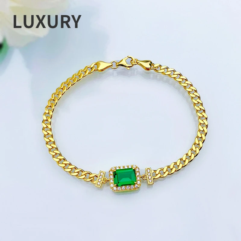 

Женский браслет из серебра 100% пробы, с синтетическим изумрудом, 6 х8 мм