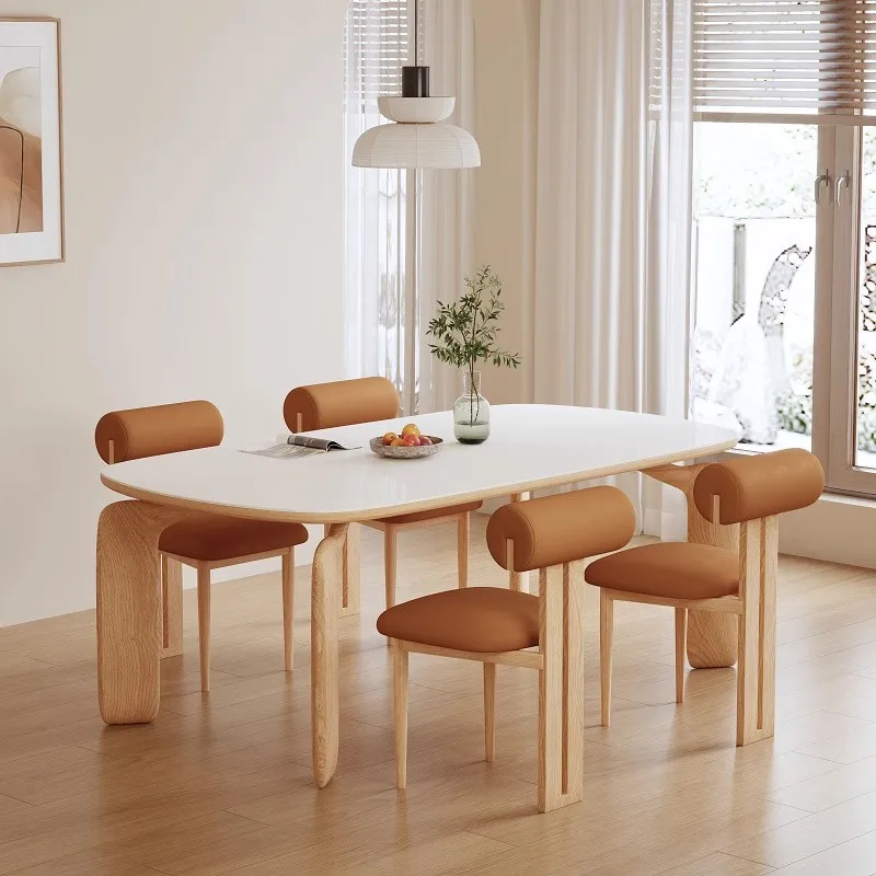 

Тарелка из массива дерева, обеденный стол и стул в стиле журналов, современная простая прямоугольная домашняя небольшая квартира