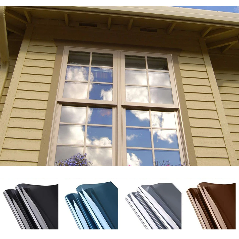 

One Way Mirror Window Film Heat Control Anti UV Window Tint Privacy Solar Film Reflective Self-Adhesive for Sun Blocking Silver