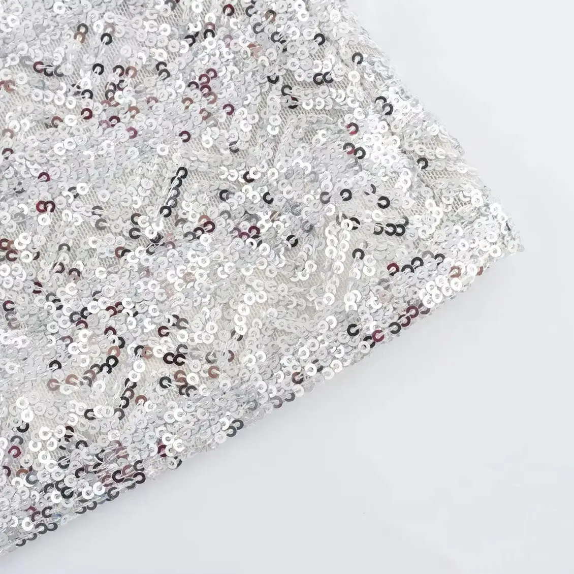 TRAF женские шикарные серебряные блестки украшают шорты с высокой талией на