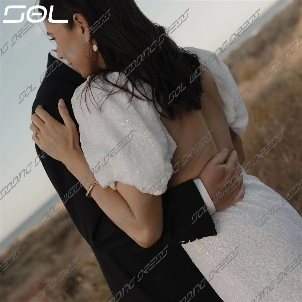 Женское свадебное платье с глубоким V-образным вырезом и рукавами-фонариками