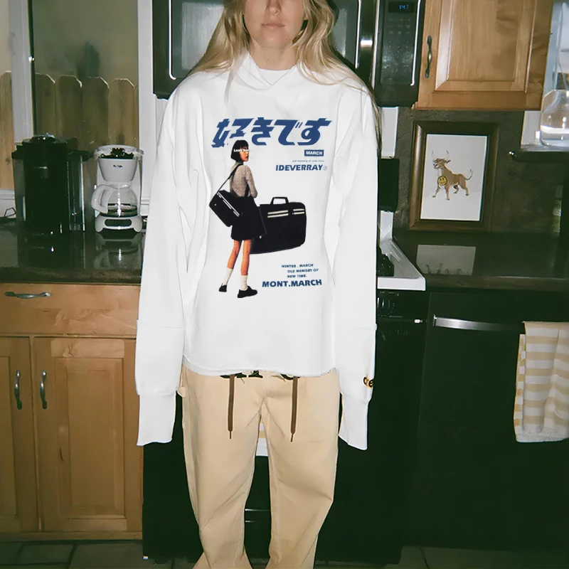 

Женская толстовка с капюшоном y2k и принтом в японском стиле ретро, новинка, свободный свитер для пары, трендовый Топ, одежда, 2022