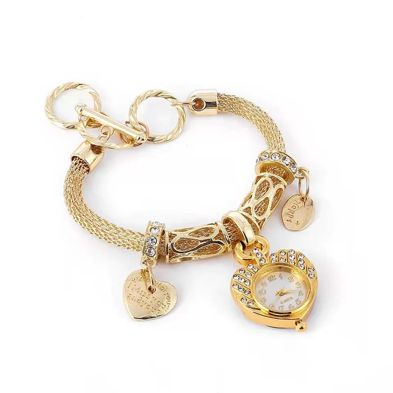 Women's Watch Cute Gold and Silver Heart Shaped High Quality Bracelet, Surprisingly Designed, Popular Lover Gift Style Clock