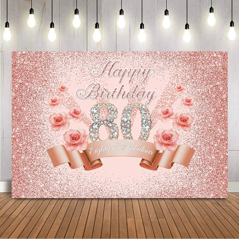 

Eighty and Fabulous Backdrop 80th Happy Birthday Background for Photo Studio Gold Glitter Shining Dots Party Decoration Supplies
