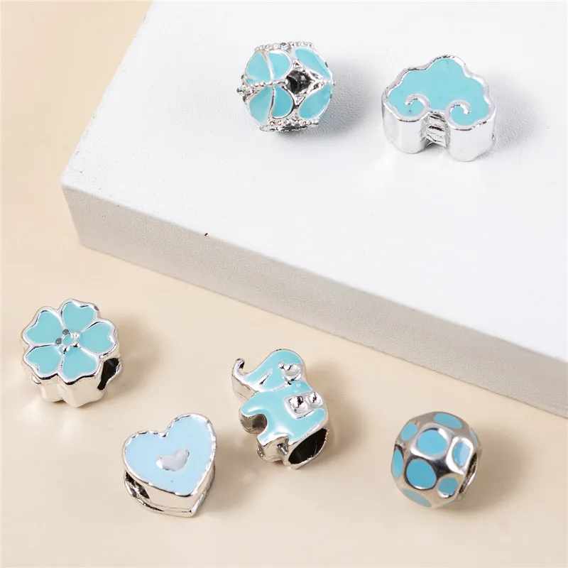 

6Pcs Mixed Enamel Blue Cloud Elephant Spacer Bead Charms Loose Beads Jewelry Making Diy Necklace Bracelets Accessories Supplies
