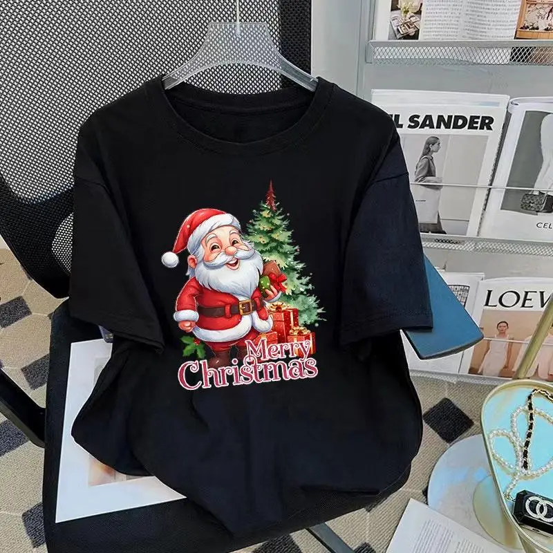 2024 новогодняя футболка женская рождественская одежда свободная повседневная
