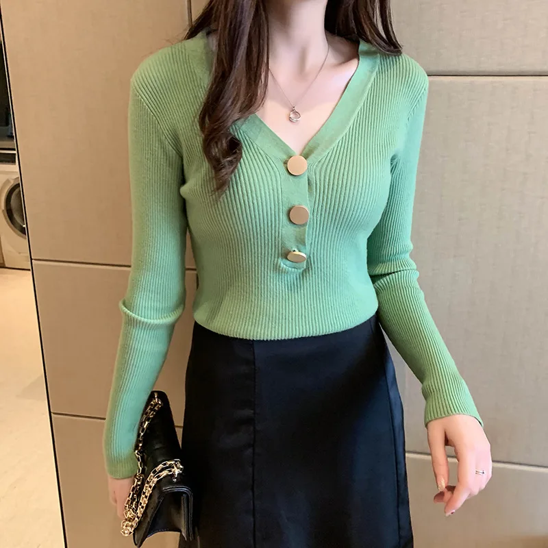 New Fashion Women Sweaters Sweater Cardigans V-neck Single Breasted Slim Fit Stretch Knitted Clothes All-Match Casual Tops