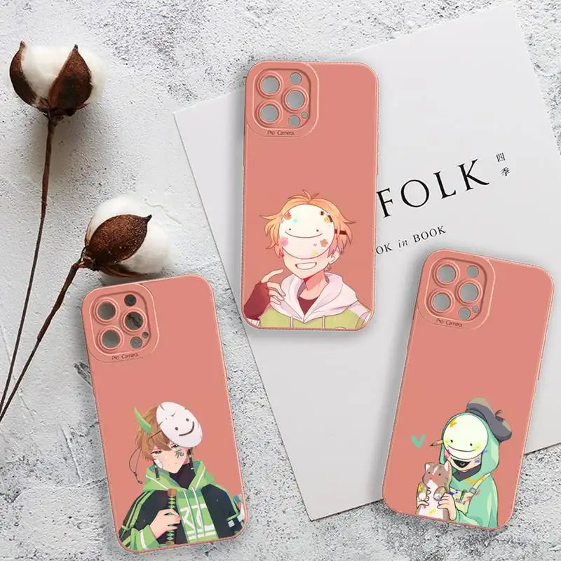 

Hot cartoon Dream Smp game Phone Case For iPhone 13 12 11 Pro MAX Mini X XS XR 7 8 Plus Camera Lens Liquid Silicone