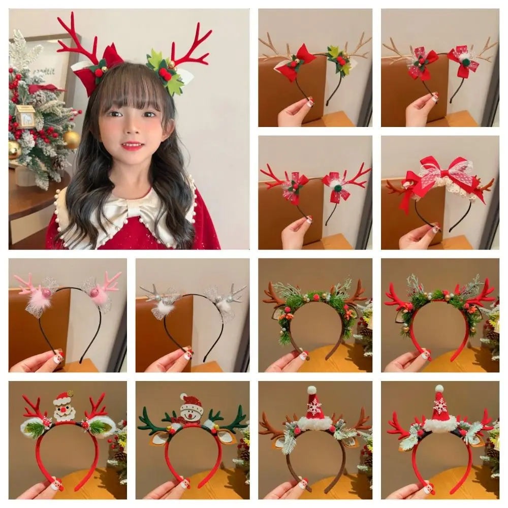 

Elf Christmas Headband Cute Snowman Bowknot Christmas Elf Headband Hair Band Santa Claus Antlers Headband Party