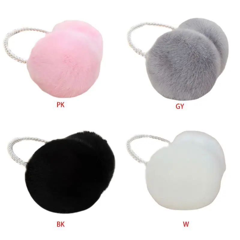

Women Girls Winter Fluffy Plush Earmuffs Imitation Pearl Beaded Headband Thicken