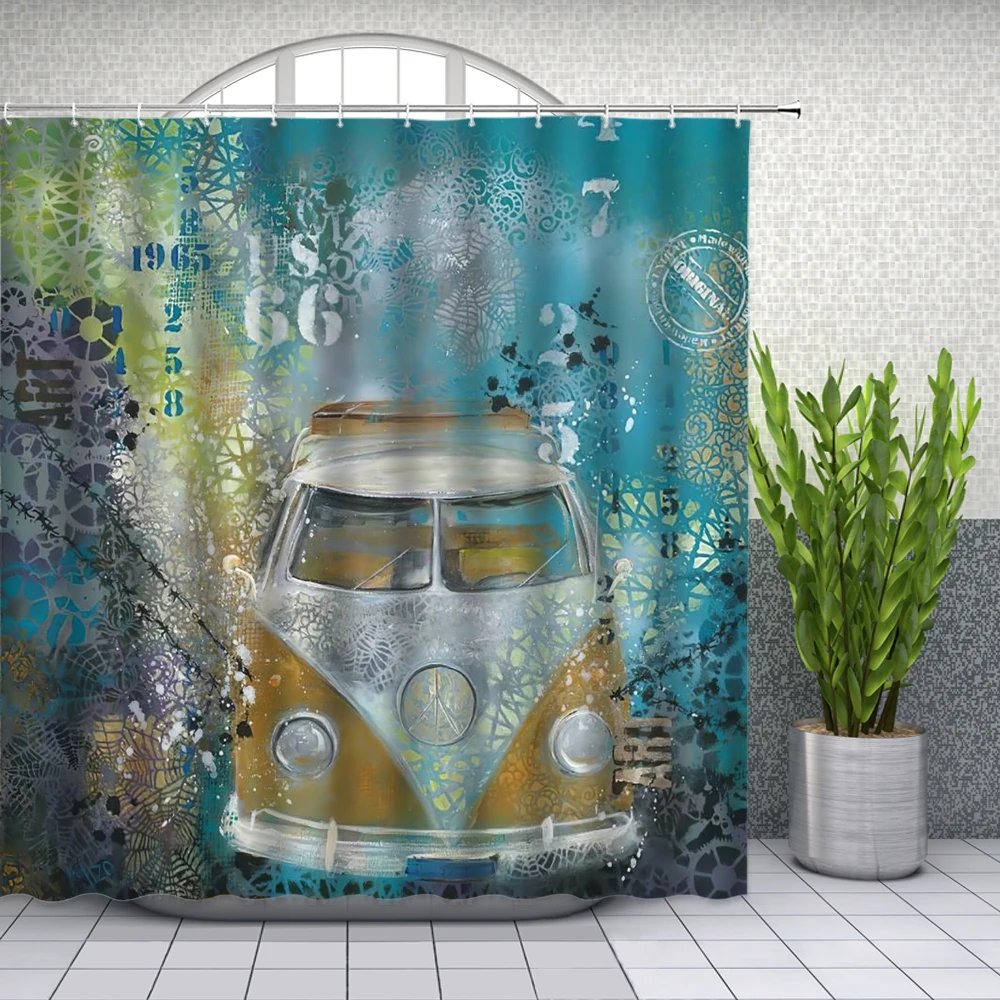 Ретро-занавеска для душа старая ностальгическая машина с классической