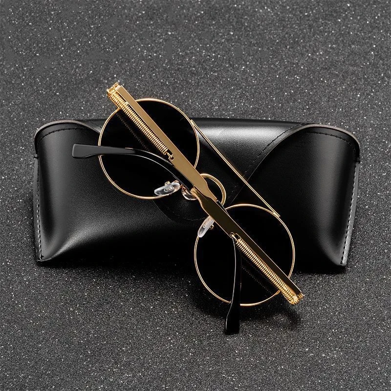 Очки солнцезащитные в стиле стимпанк небольшие винтажные круглой металлической