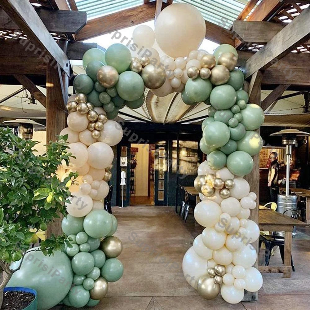 

Sage Green Balloons Garland Arch Kit Wedding Decoration Doubled Cream Peach Chrome Gold Balloon Birthday Party Baby Shower Decor