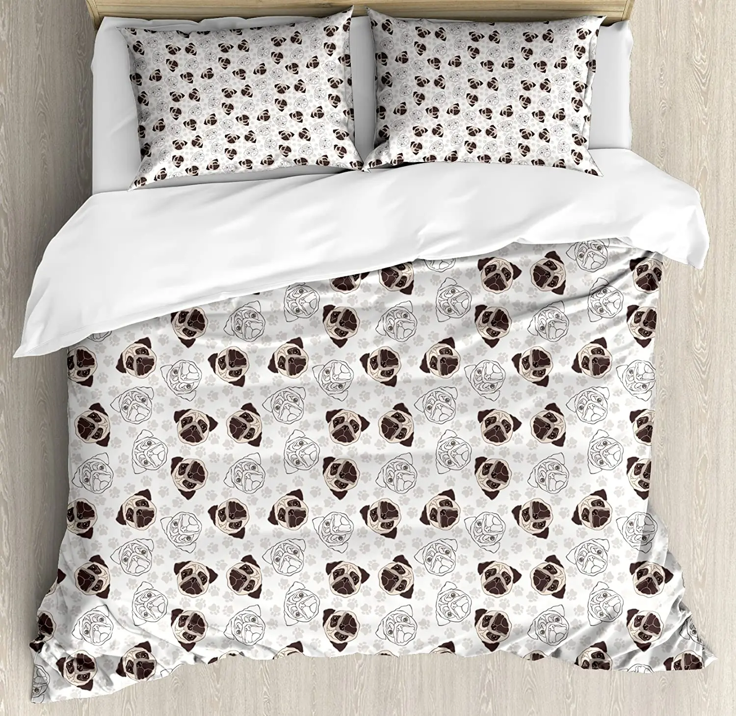 

Dog Bedding Set For Bedroom Bed Home Pug Portraits Traces Paw Print Background Canine Pet Duvet Cover Quilt Cover And Pillowcase