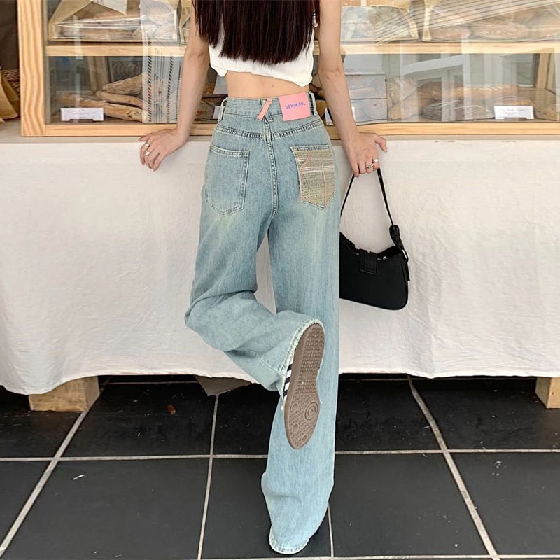 Женские джинсы с вышивкой и бахромой прямые брюки большого размера высокой