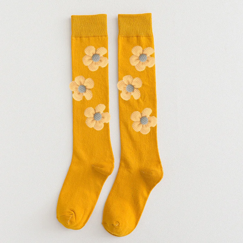 3pairs/ 6pcs PINK Flowers Ladies Knee High Socks Women student Socks School Party Street Dancing Knee Sock For Women Eur 36-40