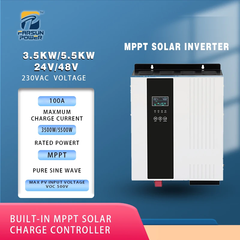 

3500W/5500W Rated Power Solar Inverter MPPT PV 500V Power Converter 0~60A Adjustable Hybrid Solar Inverter For Home