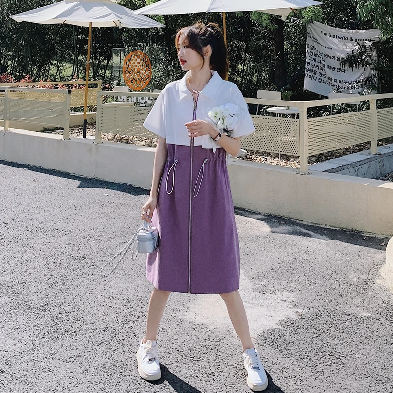 

Платье женское средней длины на молнии, с коротким рукавом и кулиской