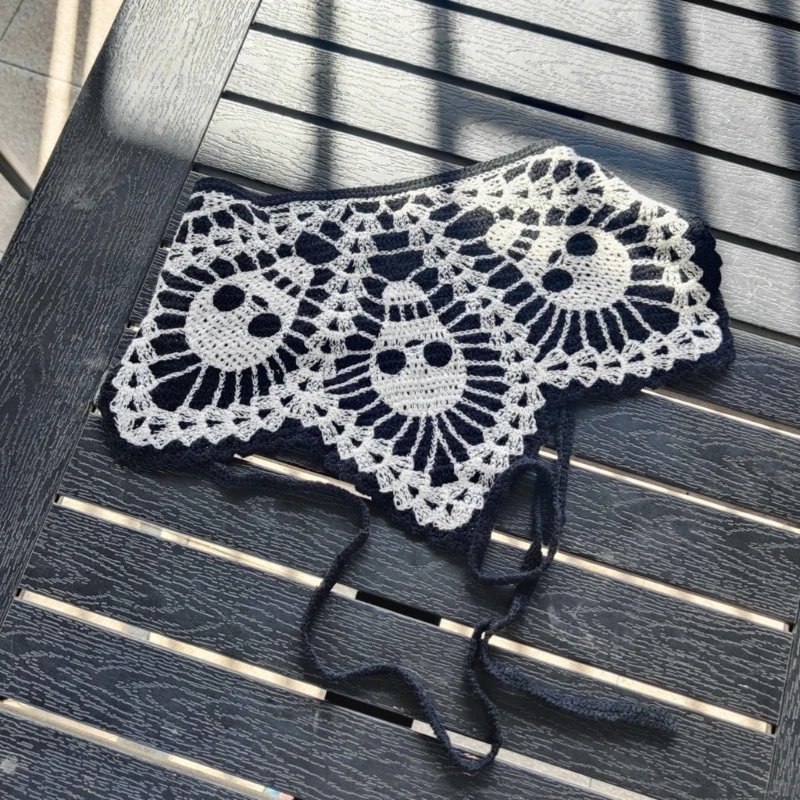 Вязаный крючком шарф для волос с рисунком черепа Повязка на голову Банданы 2000-х