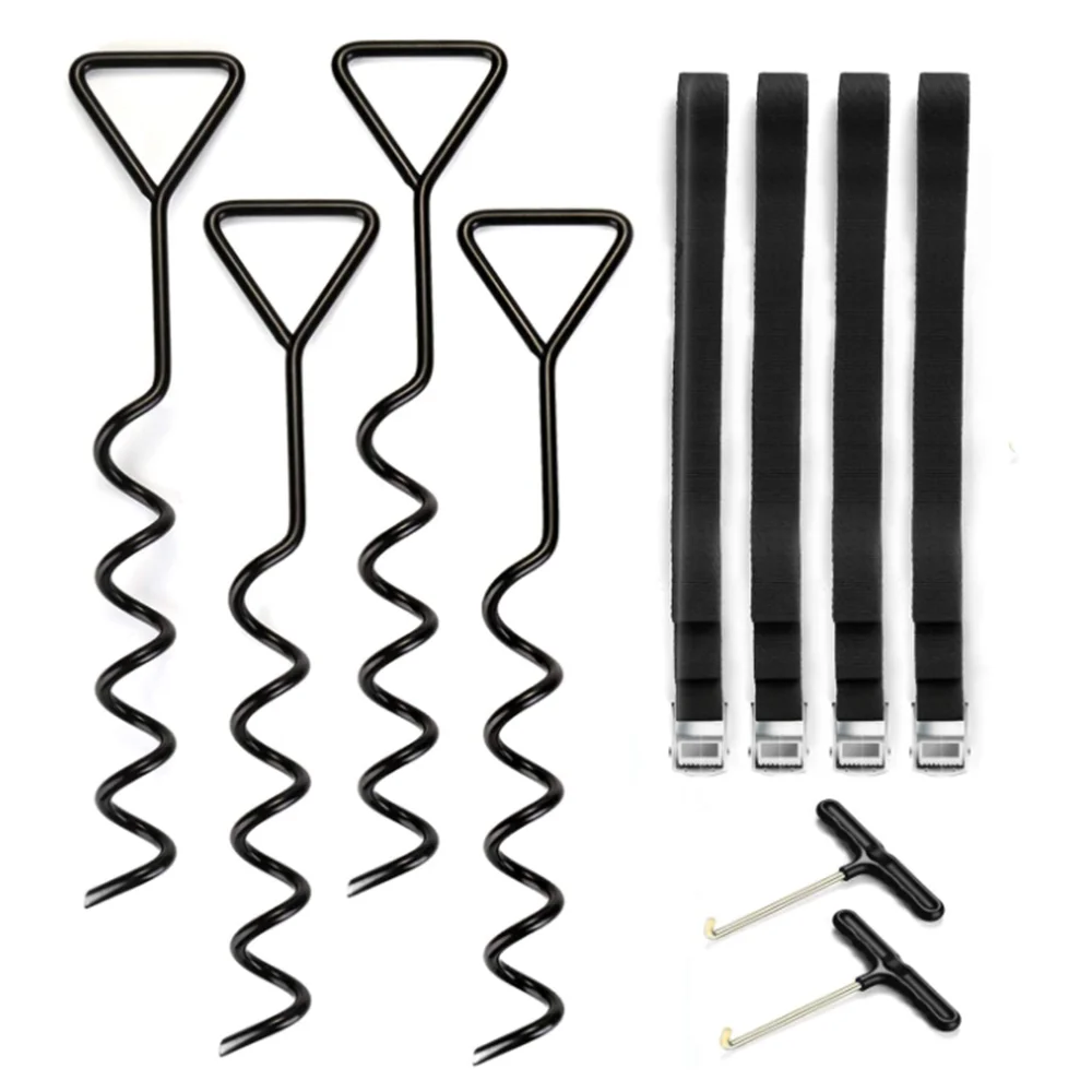 

Hot Trampoline Stakes Heavy Duty Trampoline Corkscrew Shape Steel Stakes Anchor Kit with T Hook for Trampolines Swing Tents