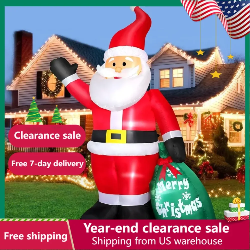 

7 FT Christmas Inflatable Santa Claus with Gift Bag, Blow up Giant Santa Claus Indoor/Outdoor Decoration, Built-in LED Lights