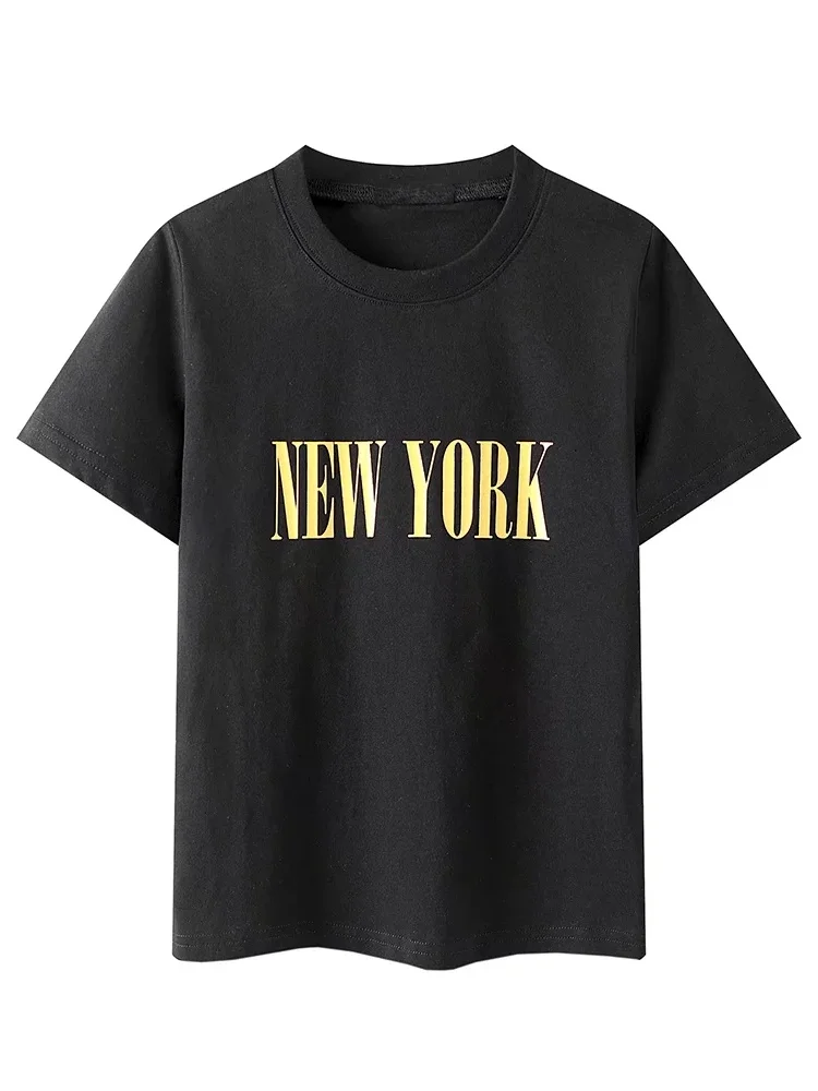 

Женская хлопковая Футболка с принтом, модная весенняя Повседневная футболка с круглым вырезом и коротким рукавом, милые приталенные топы с ...