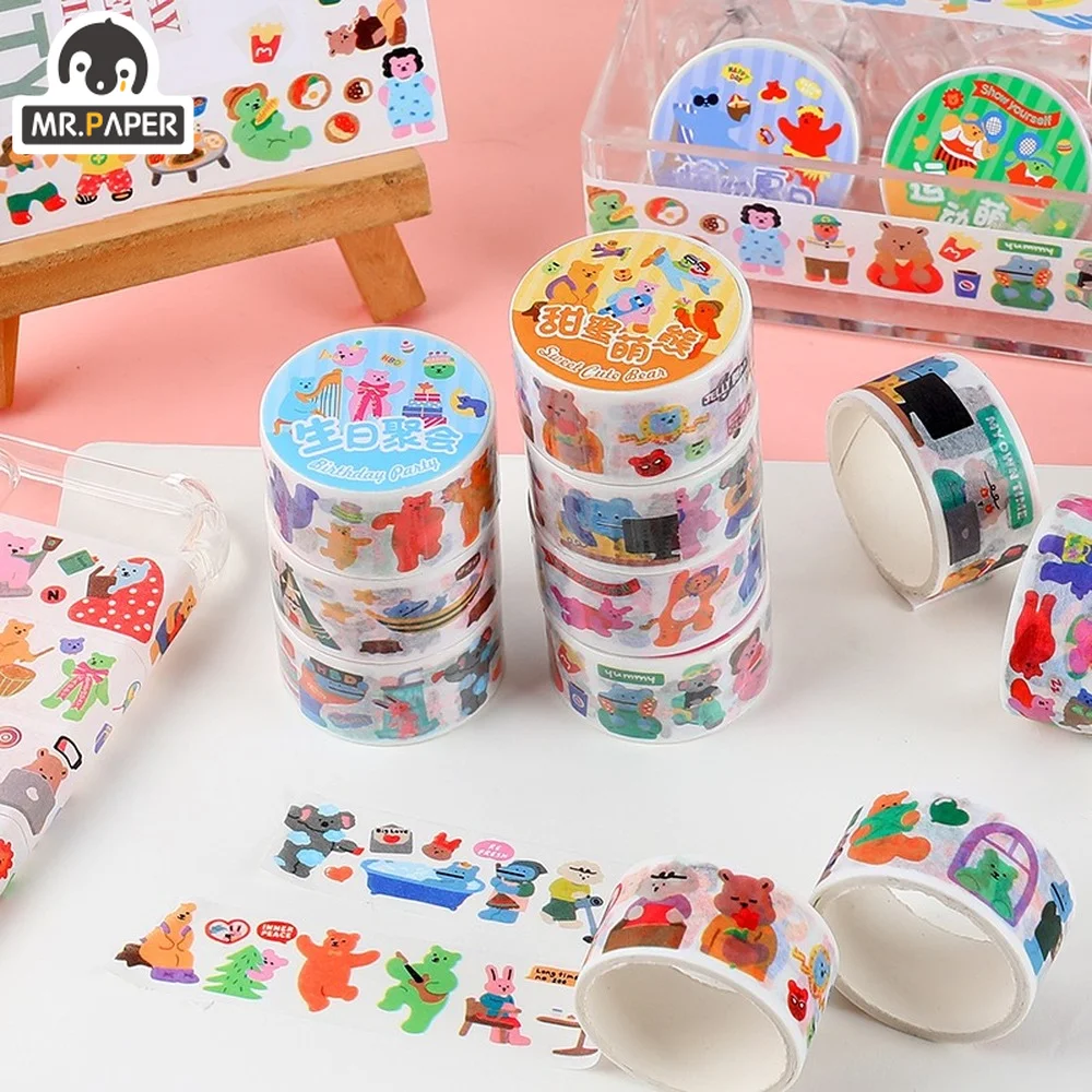 

Mr.Paper 8 Style Jelly Bear Series PVC Tape Cute Cartoon Creative Hand Account Material DIY Decorative Masking Tape Stickers