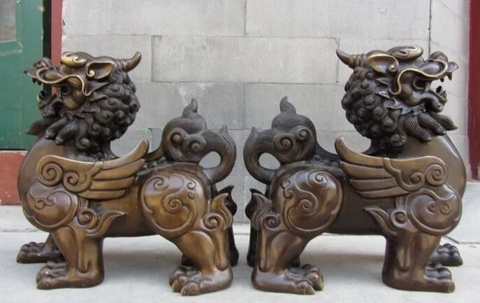 Высокая 10-дюймовая китайская королевская медная бронза фэн-шуй сглая дверь Foo Dog