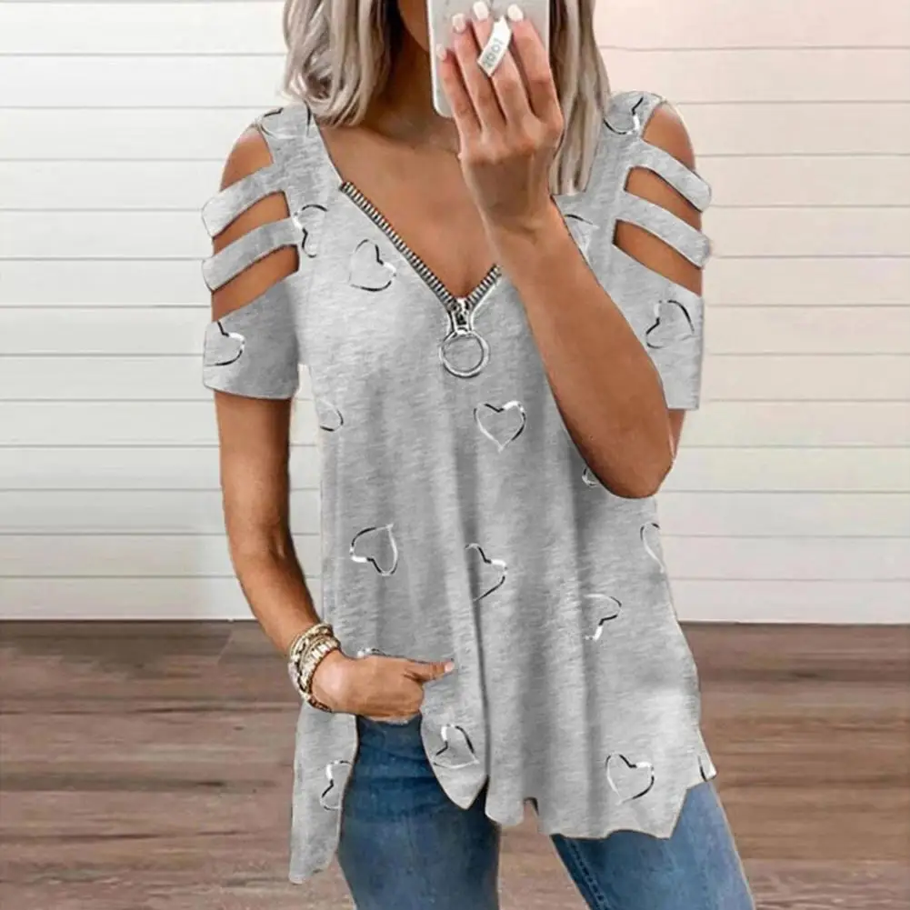 Chic Women Blouse Pullover Lady Summer Top Hollow Out Match Pants Plus Size Lady Summer Top