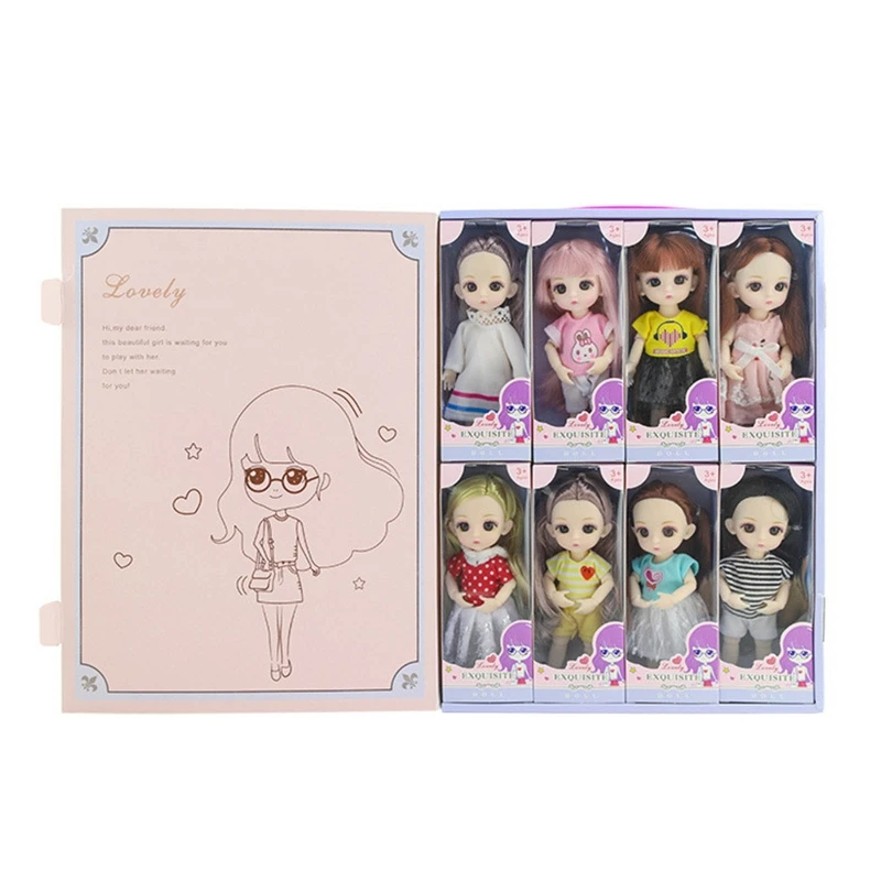

8PCS Girl Doll with Clothes Simulation Reborn Girl Dolls Eyes Delicate Makeups Kiddie Birthday Xmas Favor Set