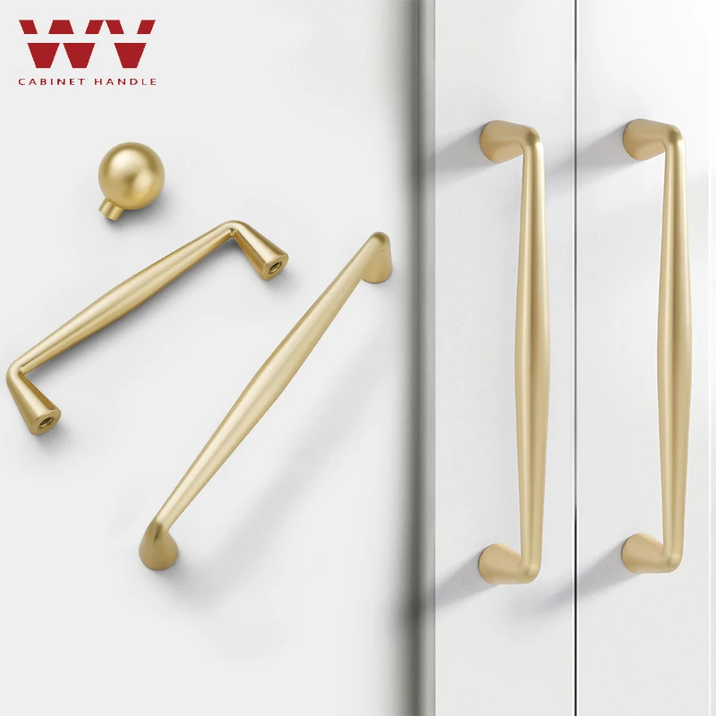 

WV Brushed Gold Cabinet Handles 96mm 128mm Solid Zinc Alloy Kitchen Cupboard Pulls Drawer Single Knobs Furniture Hardware