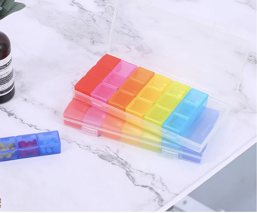 

7 Color Waterproof Moisture-Proof 21 Grid 7 Days Divided Medicine Box Storage Box Convenient Portable Travel Medicine Box