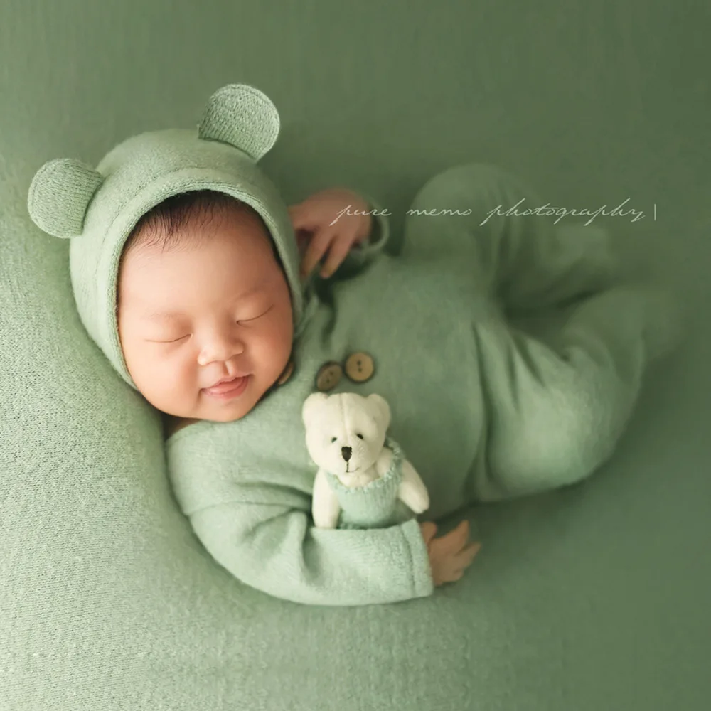 Newborn Photography Bear Hat+Jumpsuit+Doll 3Pcs/Set Studio Boys And Girls Photograph Props Accessories Infant Shooting Clothing