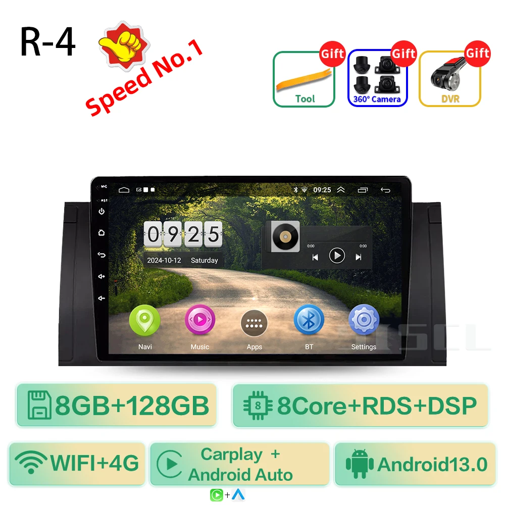 

8G 128G Android 13 Автомобильный радиоприемник Мультимедийный видеоплеер для BMW 5 E39 E53 X5 1995-2001 2002 2003 2004 2005 2006 Навигация GPS 2Din