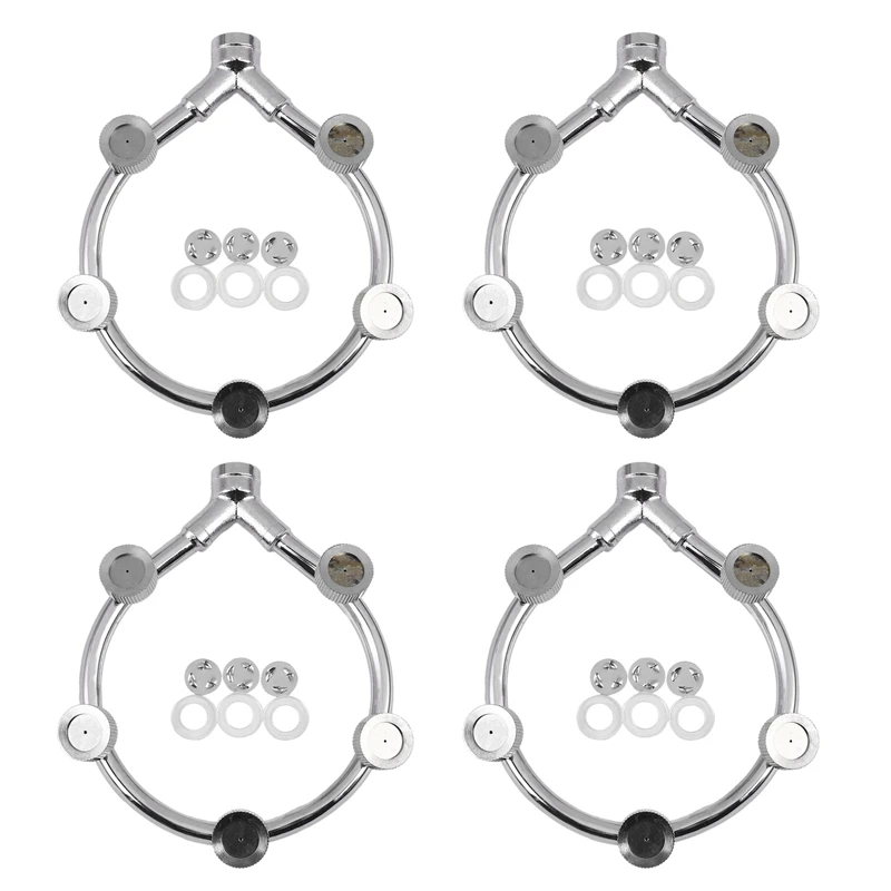 

New 4X Stainless Steel Fan Ring With 5 Nozzle Seats Sprayer Mist Fan Ring Water Sprayer Fine Fog Ring