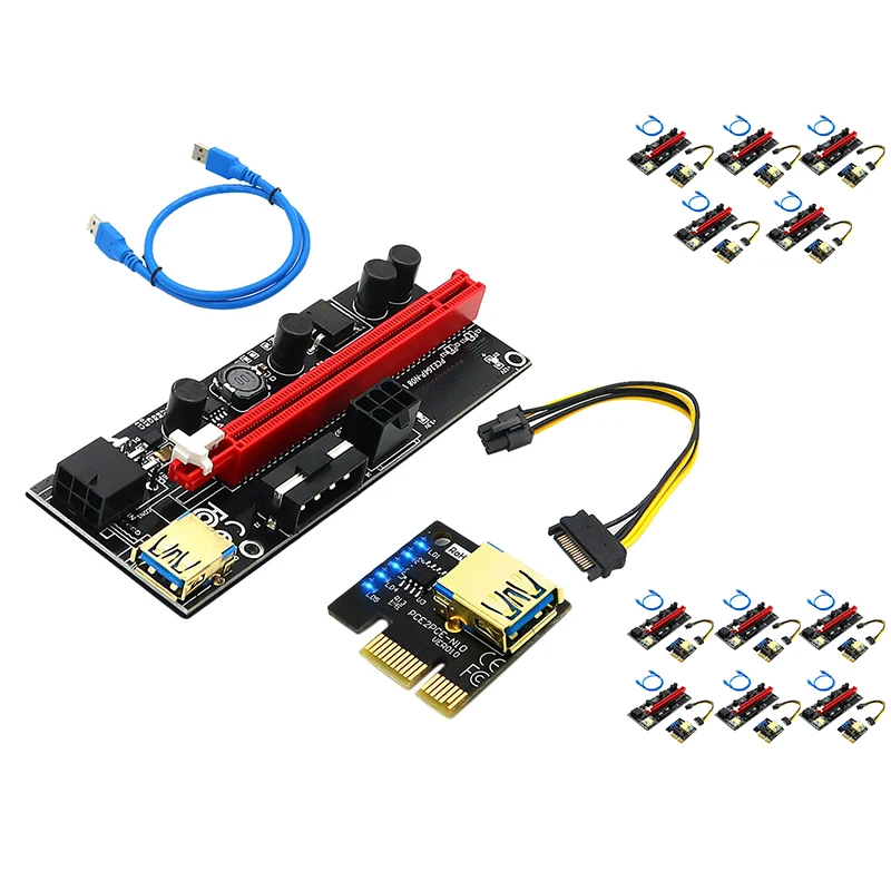 

Новая версия, горизонтальная установка, адаптер-расширитель 009S Plus PCI-E от 1X до 16X с синей светодиодсветодиодный вспышкой для майнинга BTC