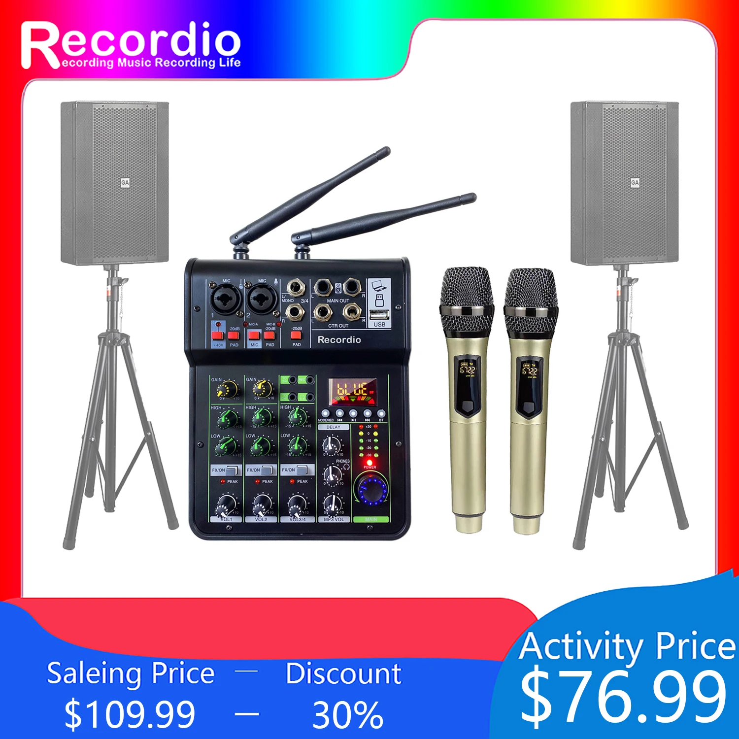 

Студийный беспроводной микрофон, 4 канала, USB