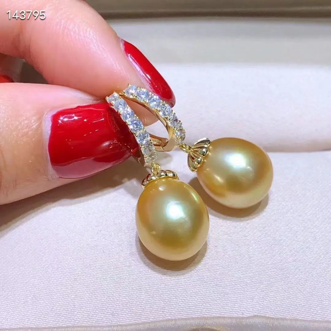 

Elegant 10-13mm South Sea Drop Gold Pearl Earring 925s