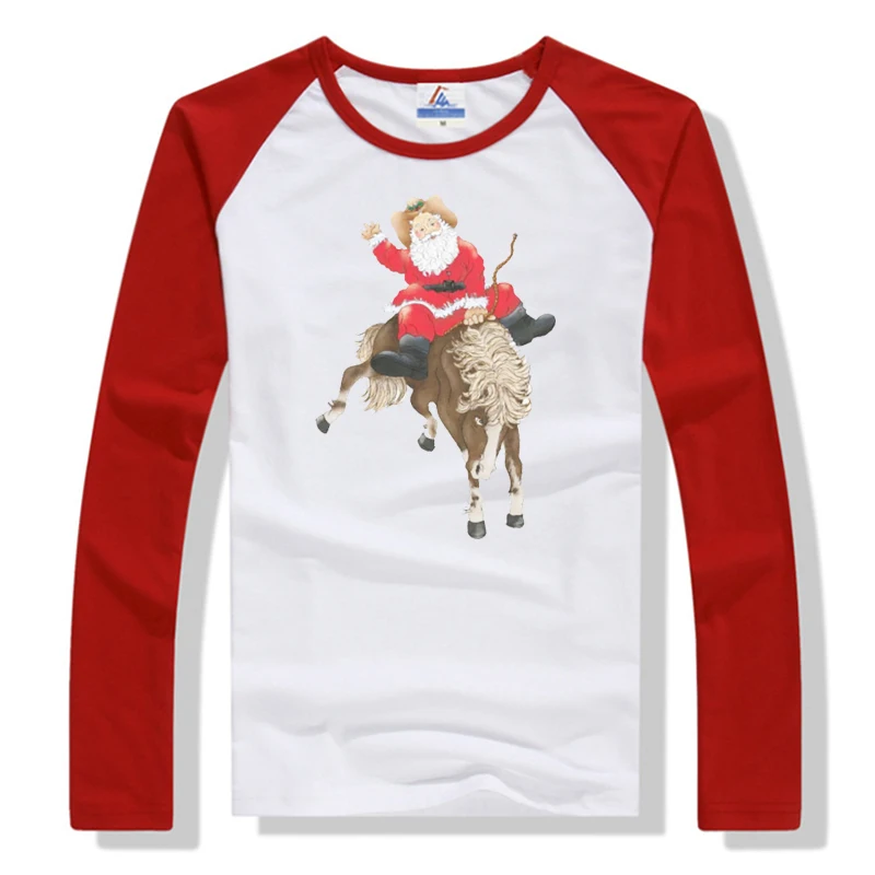 

Cowboy Christmas Baseball Tee Santa Horse Shirt Christmas Cactus Bucking Horse Tshirt Cowboy Christmas Clothes Western New