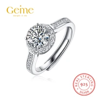 geme 925 sterling silver 1ct 2ct 3ct d color moissanite ring round cut wedding engagement rings for women