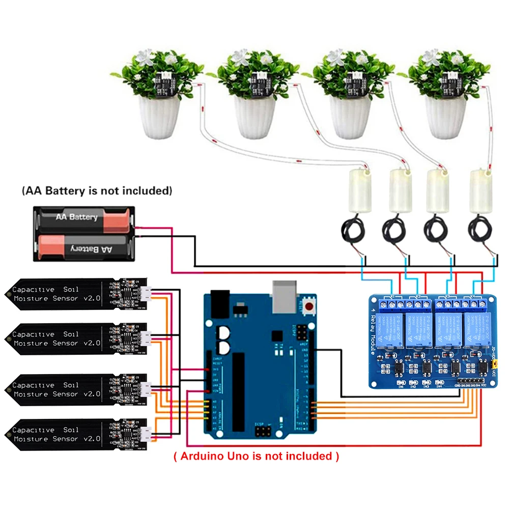 

DC5V 4-way automatic watering DIY set 4-way relay automatic watering garden flowers four-way automatic watering device