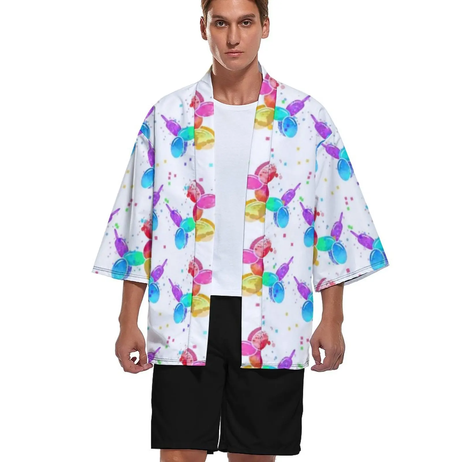 

Оригинальный кардиган с воздушными шарами, повседневная классическая рубашка с радужным принтом животных, мужские рубашки с принтом