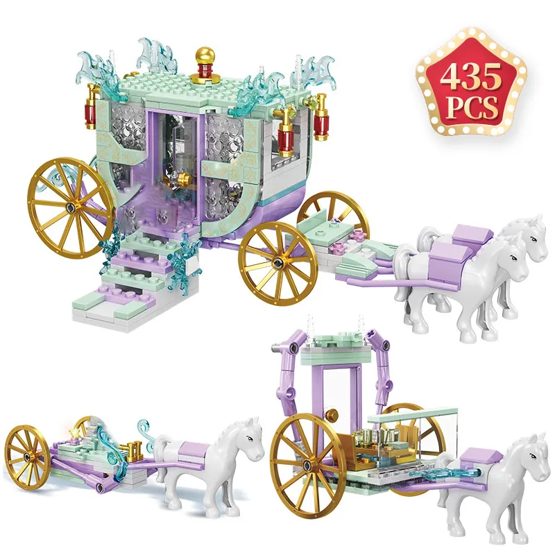 Disney Frozen Anna Elsa Princess Carriage Horse Building Blocks Kit Bricks Classic Movie Model Kids Girl Toys For Children Gift