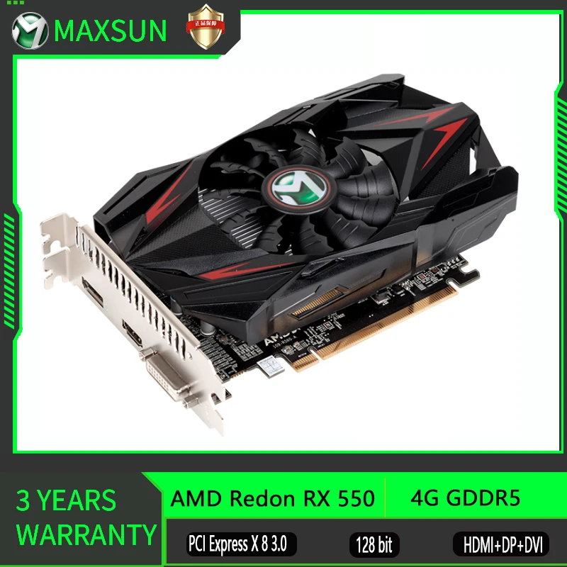 

MAXSUN AMD Radeon RX 550 4G Graphics Cards GPU GDDR5 14nm Computer PC Gaming Video HDMI-compatible DP DVI 128Bit Graphics Card