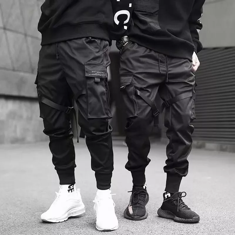 

Ribbons Harem Joggers Men Cargo Pants Streetwear 2022 Hip Hop Casual Pockets Track Pants Male Harajuku Fashion Trousers